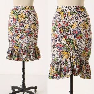 Anthropologie Edme & Esyllte Hustle and Bustle Floral Flounce Pencil Skirt, Sz 6
